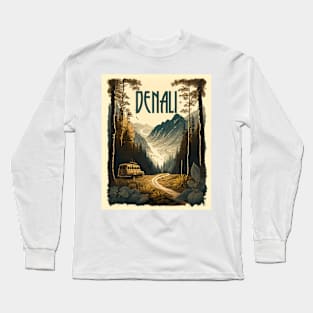 Denali National Park Vintage Travel Art Poster Long Sleeve T-Shirt